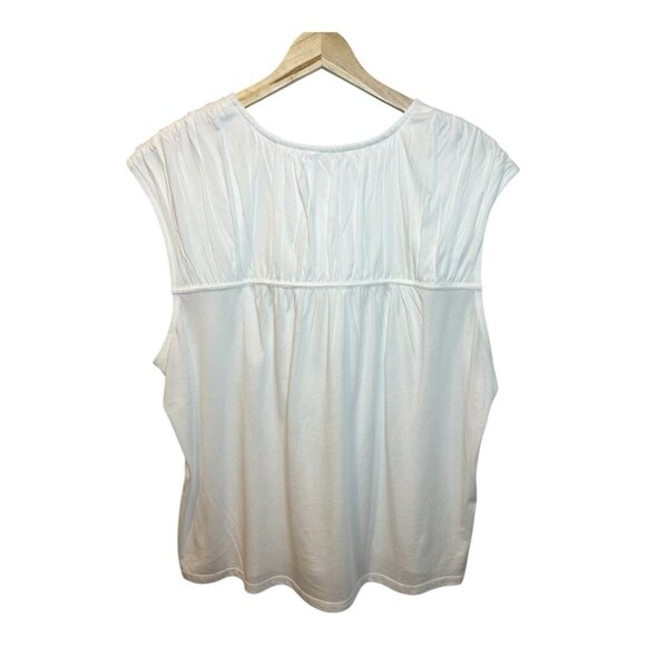 Ann Taylor Loft Shirred Tie Neck Top Size XL White Sleeveless Cotton Modal - Picture 3 of 5